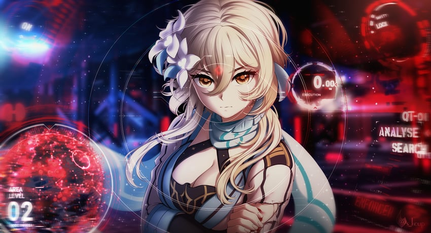 lumine (genshin impact and 1 more) drawn by shailo