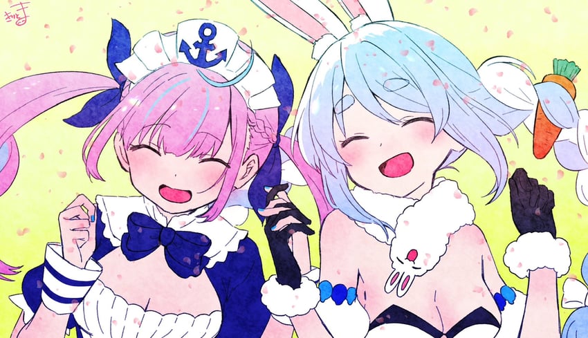 usada pekora, minato aqua, and don-chan (hololive) drawn by kiritoma
