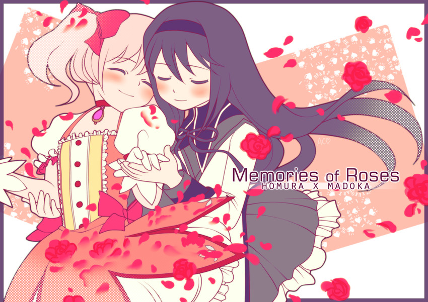 akemi homura and kaname madoka (mahou shoujo madoka magica) drawn by apricot_crown