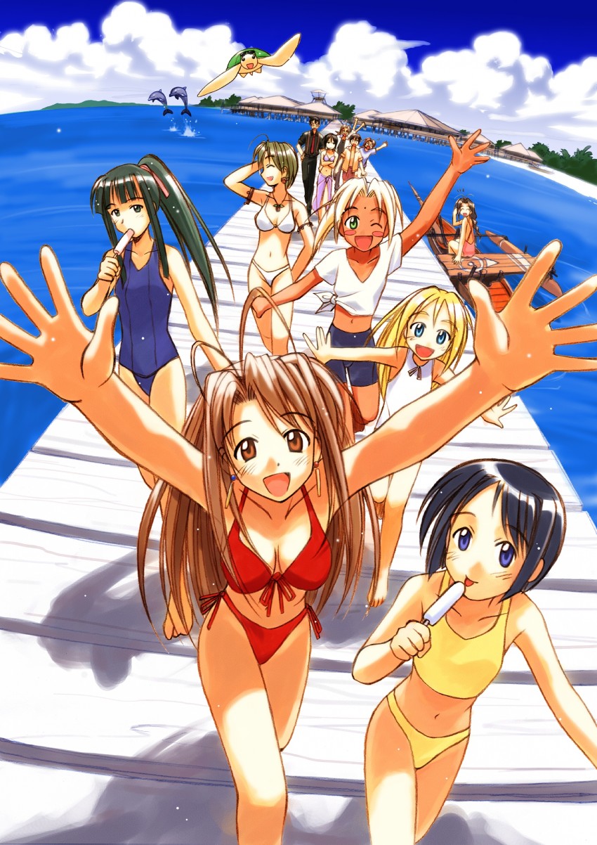 narusegawa naru, maehara shinobu, aoyama motoko, konno mitsune, kaolla su, and 8 more (love hina) drawn by akamatsu_ken