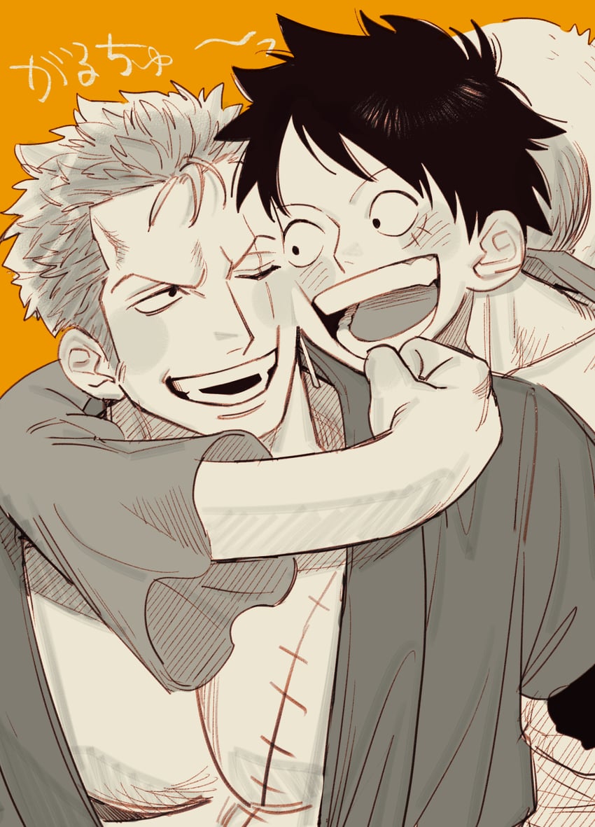monkey d. luffy and roronoa zoro (one piece) drawn by chanko_neru