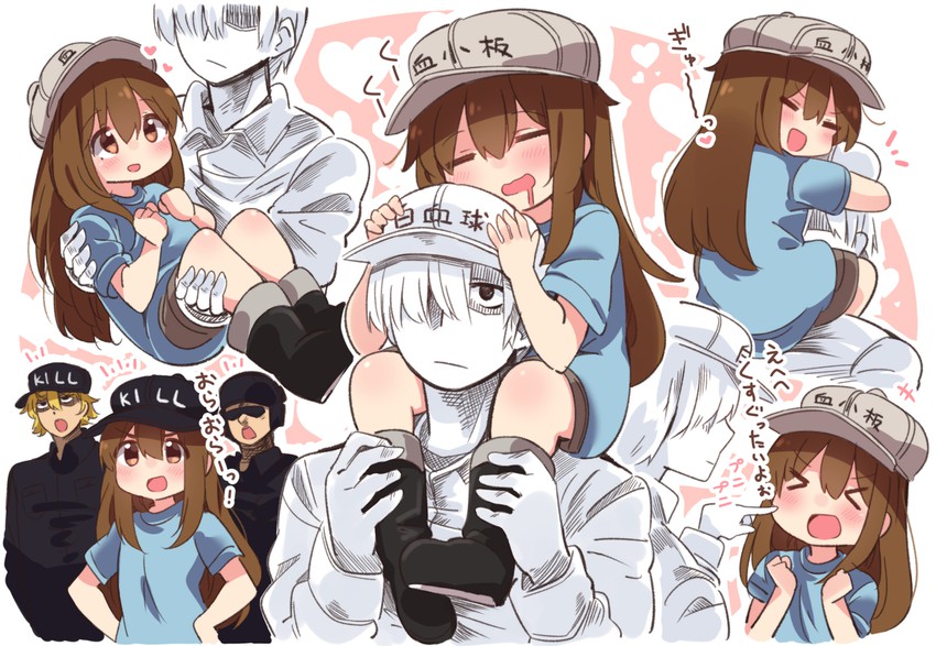 platelet, white blood cell, u-1146, and killer t (hataraku saibou) drawn by suzuki_toto