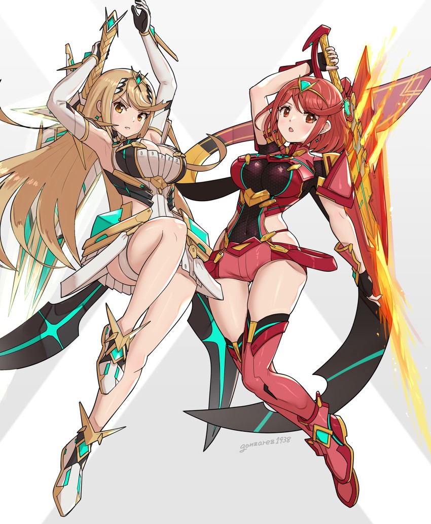 pyra and mythra (xenoblade chronicles and 1 more) drawn by gonzarez