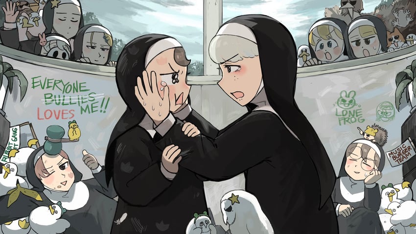 clumsy nun, froggy nun, spicy nun, strict nun, sheep nun, and 4 more (little nuns) drawn by diva_(hyxpk)