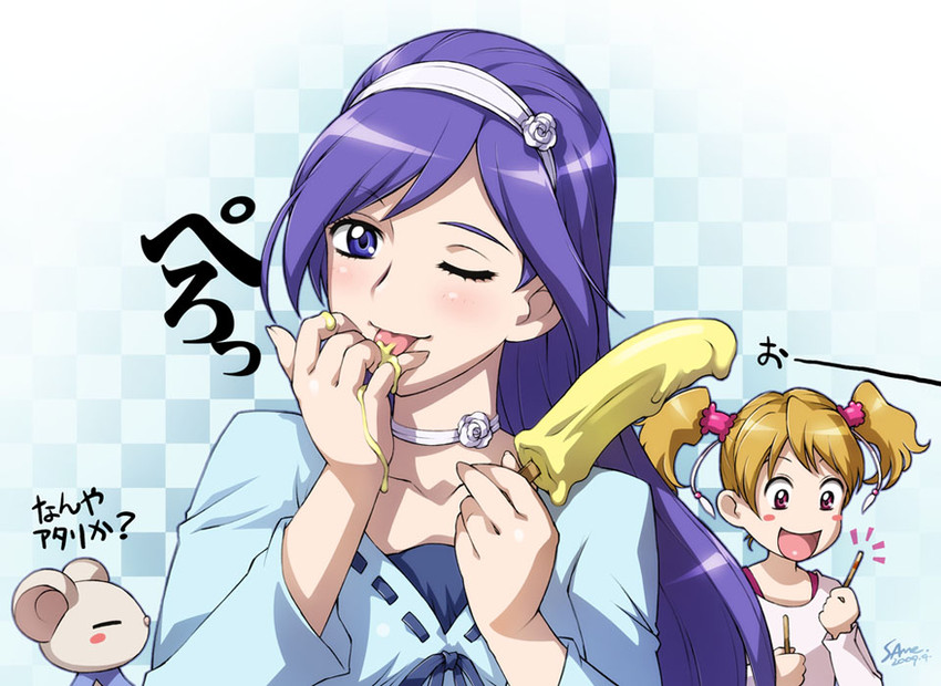 momozono love, aono miki, and tart (precure and 1 more) drawn by sameha_ikuya