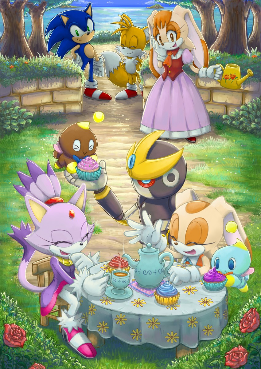 sonic the hedgehog, blaze the cat, tails, cream the rabbit, neutral chao, and 4 more (sonic and 3 more) drawn by nenikat