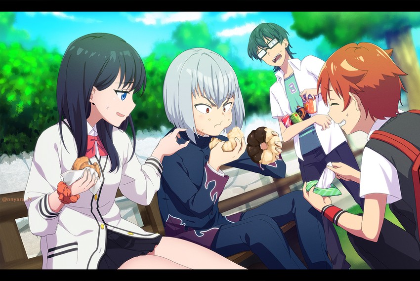 takarada rikka, hibiki yuuta, anti, and utsumi shou (gridman universe and 1 more) drawn by nnyara