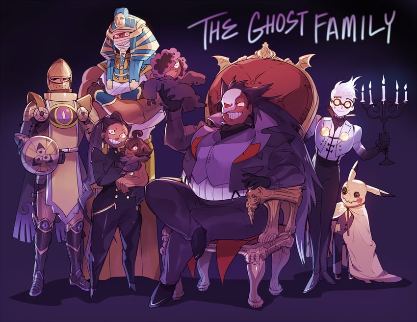 gengar, mimikyu, chandelure, gastly, banette, and 3 more (pokemon) drawn by nyaph