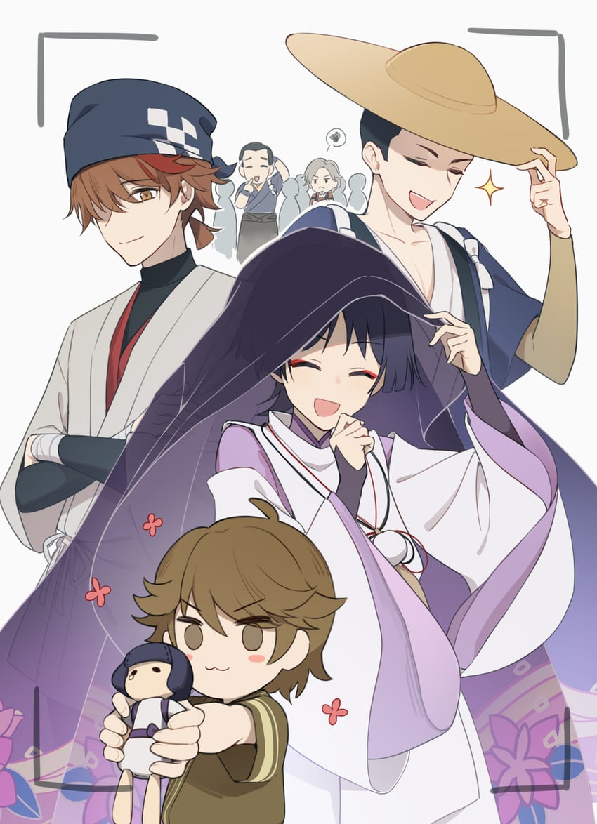 scaramouche, niwa, scaramouche's sickly friend, katsuragi, and escher (genshin impact) drawn by hei_lang