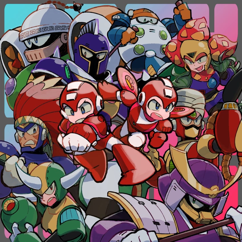 mega man, blizzard man, centaur man, knight man, plant man, and 5 more (mega man and 1 more) drawn by 1278mkyp