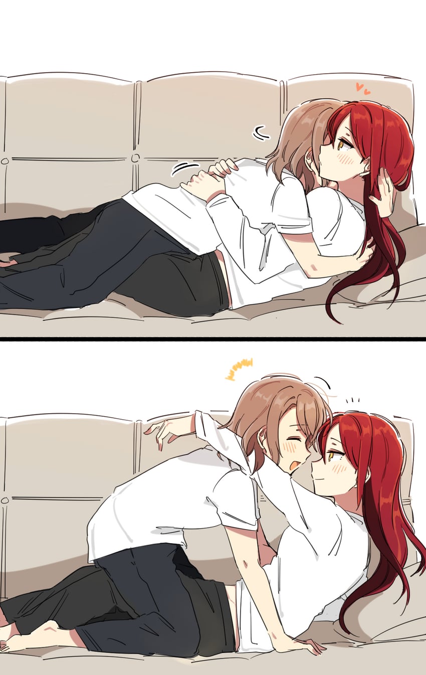 watanabe you and sakurauchi riko (love live! and 1 more) drawn by yuyu_(yuyunnm)