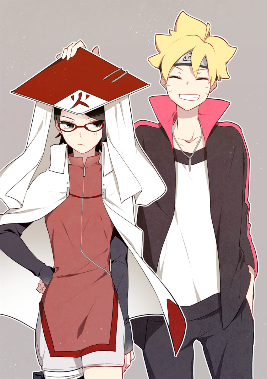 uchiha sarada and uzumaki boruto (naruto and 1 more) drawn by nipye