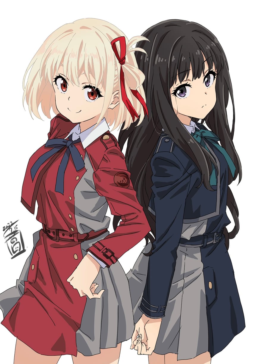 nishikigi chisato and inoue takina (lycoris recoil) drawn by sekiya_kuzuyu