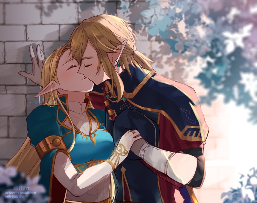 link and princess zelda (the legend of zelda and 1 more) drawn by seri_(yuukasakura)