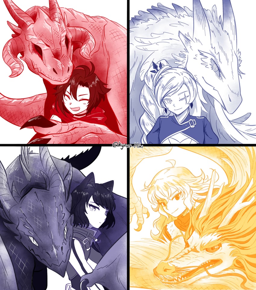 ruby rose, weiss schnee, yang xiao long, and blake belladonna (rwby) drawn by kyrus_hiki