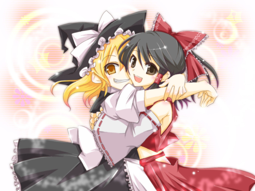 hakurei reimu and kirisame marisa (touhou) drawn by haru_aki