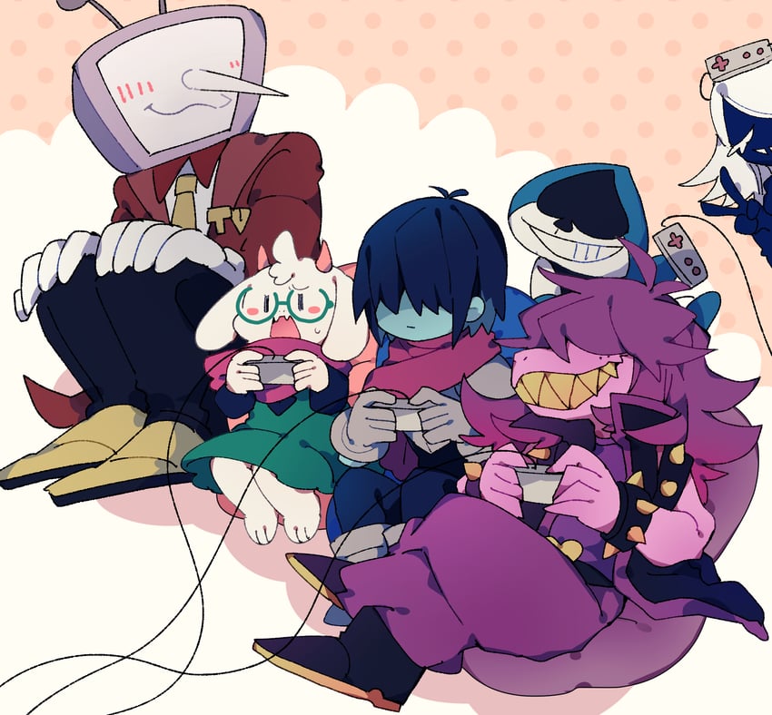 kris, ralsei, susie, ant tenna, lancer, and 1 more (deltarune) drawn by nikorashi-ka