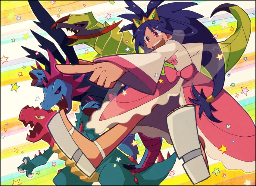 iris, hydreigon, haxorus, and druddigon (pokemon and 1 more) drawn by koma_(hato-5)
