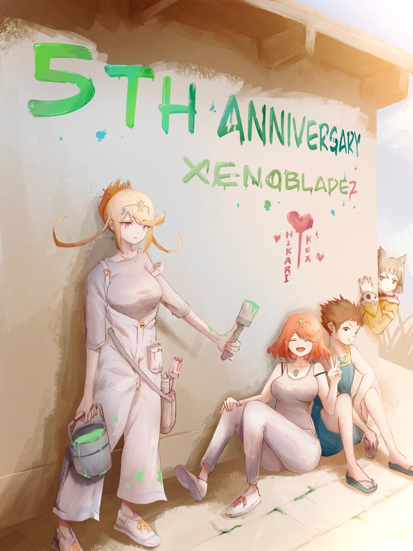 pyra, mythra, nia, and rex (xenoblade chronicles and 1 more) drawn by takumi_(user_xmwf4727)
