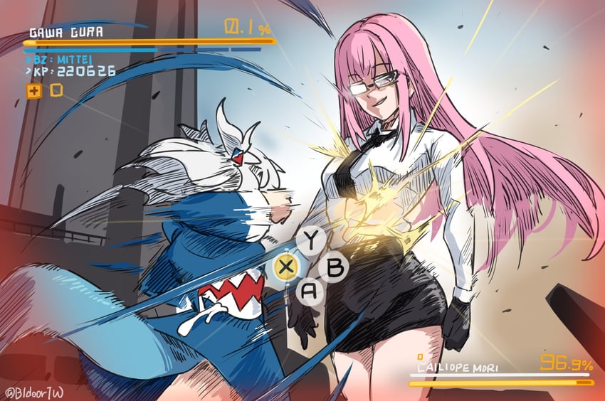 gawr gura and mori calliope (hololive and 3 more) drawn by bidortw