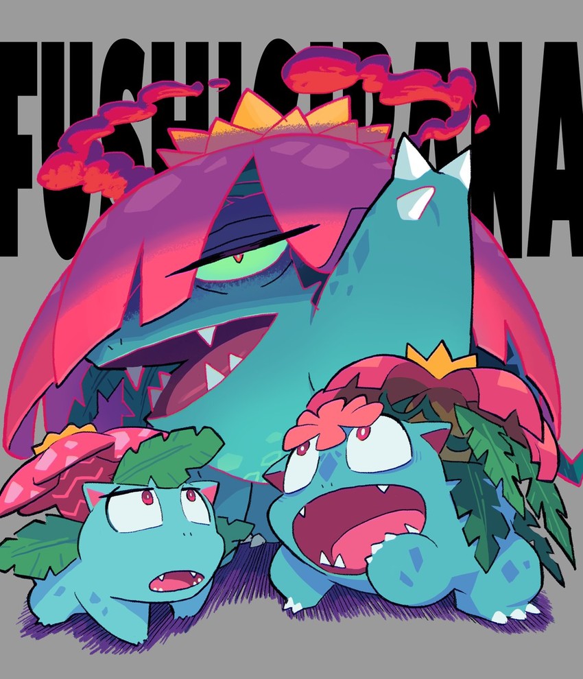 venusaur, mega venusaur, and gigantamax venusaur (pokemon) drawn by gashi-gashi