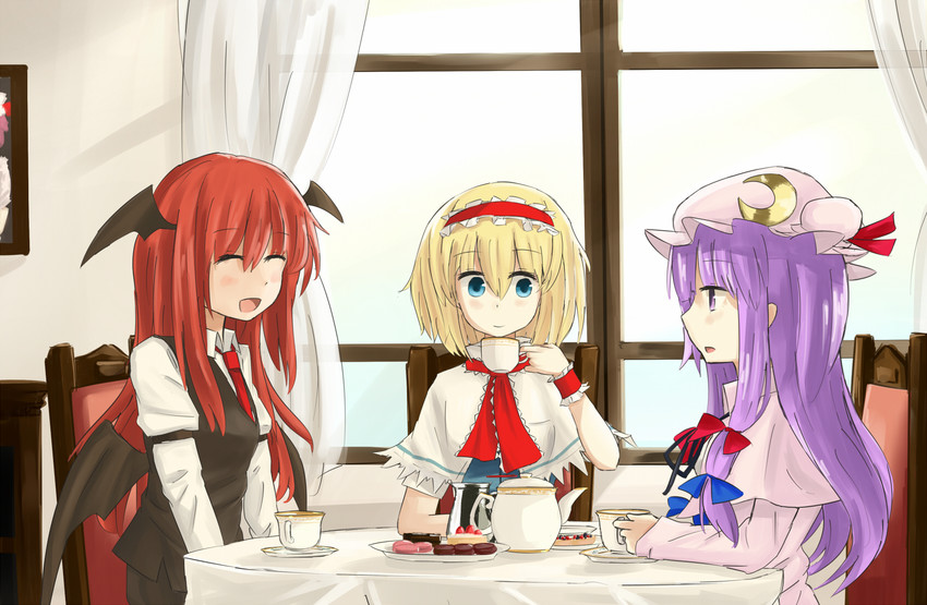 alice margatroid, patchouli knowledge, and koakuma (touhou) drawn by hinami047