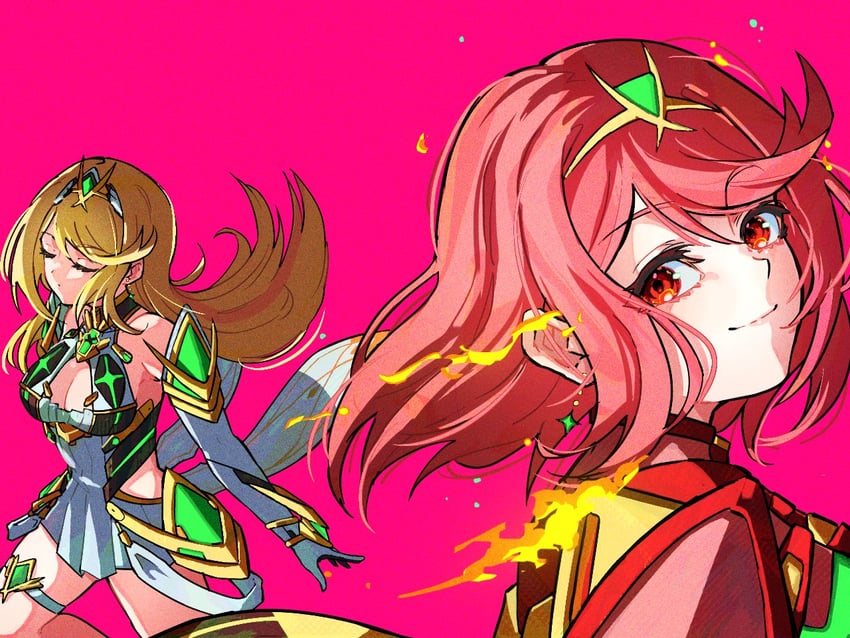 pyra and mythra (xenoblade chronicles and 1 more) drawn by milo_monzon