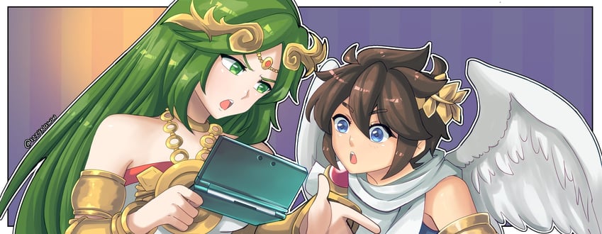 palutena and pit (kid icarus and 1 more) drawn by izzynaww