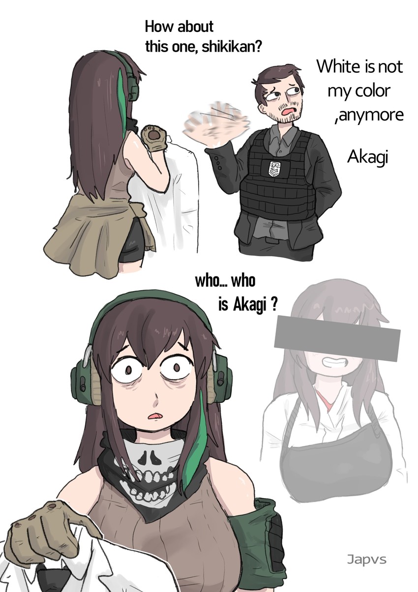 akagi, commander, and m4a1 (kantai collection and 1 more) drawn by japvs