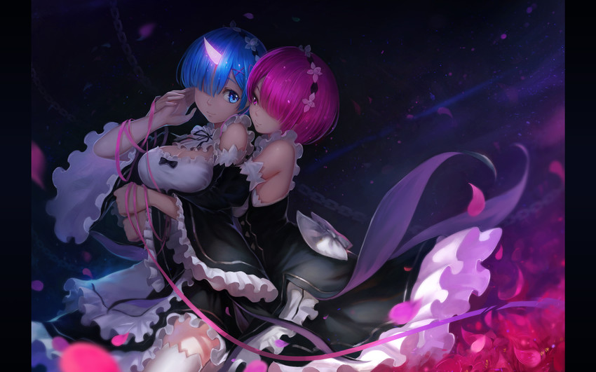 rem and ram (re:zero kara hajimeru isekai seikatsu) drawn by karasu_kame_ex