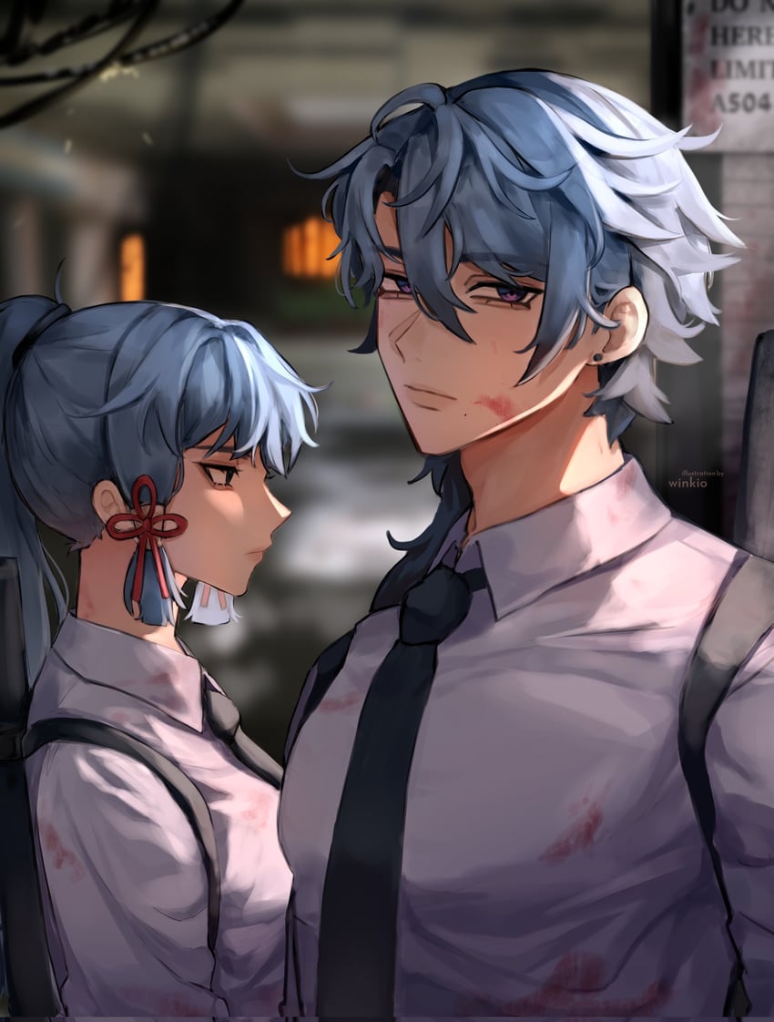 kamisato ayaka and kamisato ayato (genshin impact) drawn by winkio