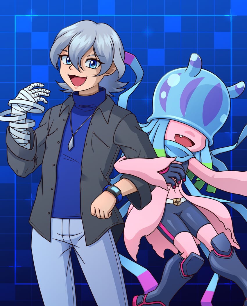 higashimitarai kiyoshiro and teslajellymon (digimon and 1 more) drawn by rubisapa
