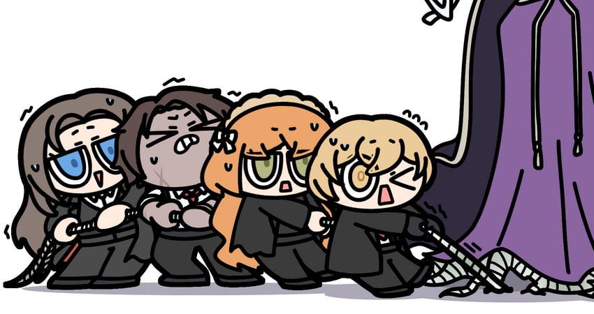 ishmael, sinclair, heathcliff, rodion, and ebony queen's apple (project moon and 1 more) drawn by nininininil