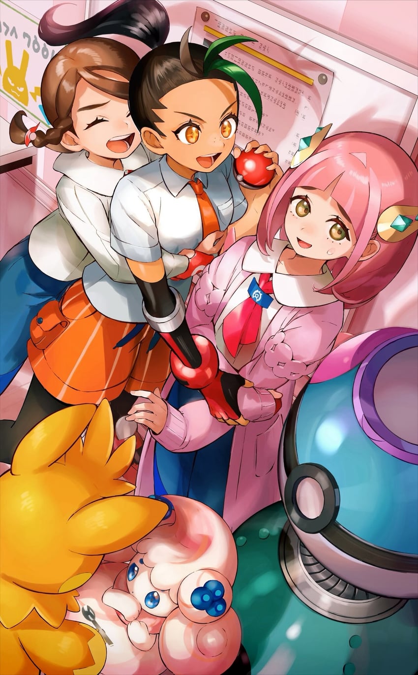 juliana, nemona, alcremie, lacey, and pawmot (pokemon and 1 more) drawn by orange_mikan