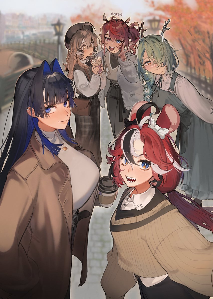 ouro kronii, nanashi mumei, hakos baelz, ceres fauna, and irys (hololive and 1 more) drawn by eus_ing