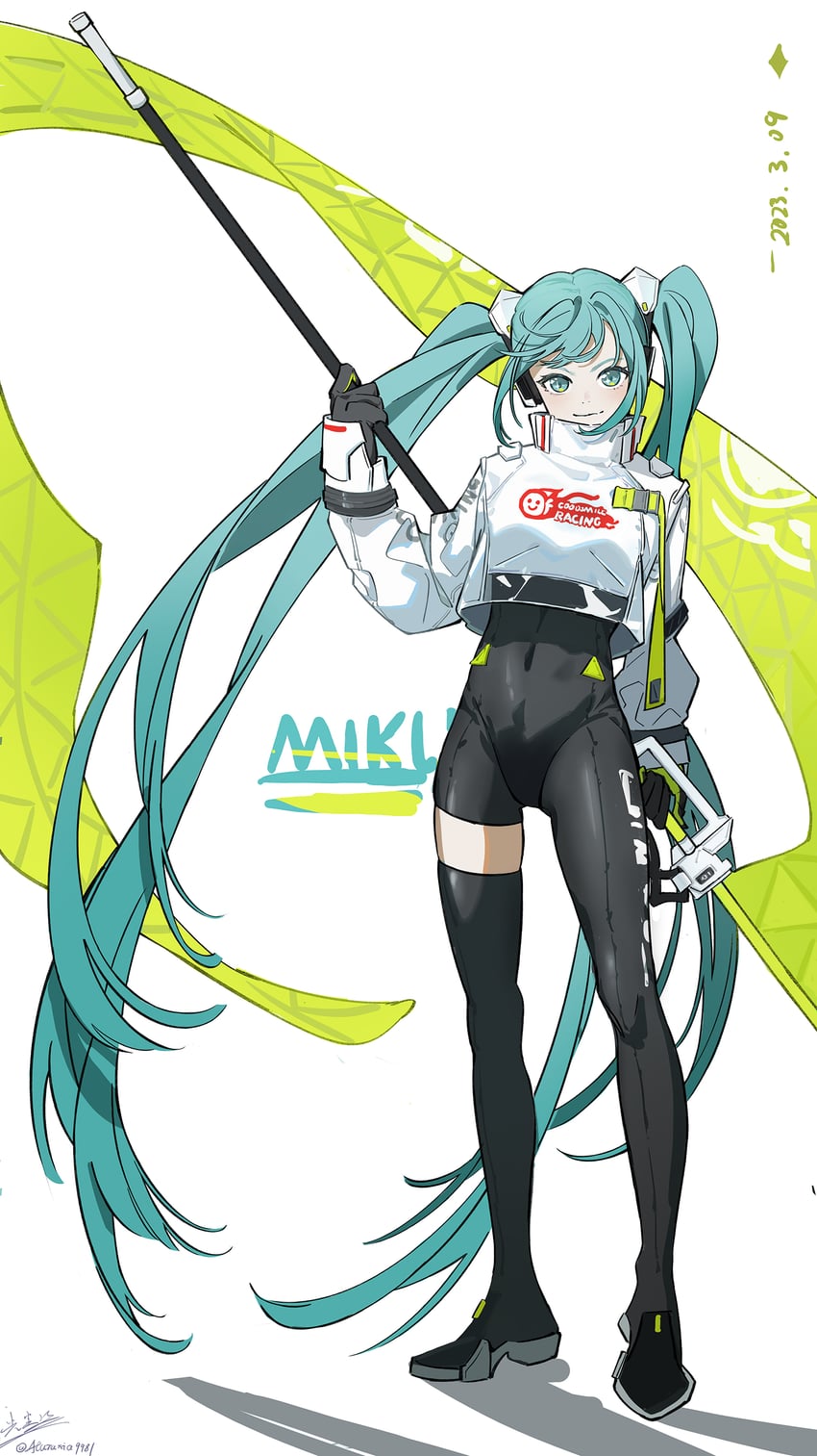 hatsune miku and racing miku (vocaloid and 1 more) drawn by guangchen'er