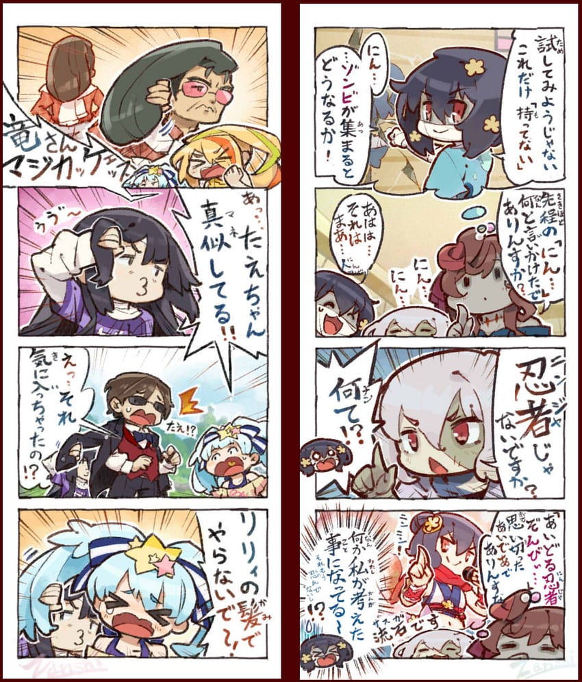 konno junko, mizuno ai, hoshikawa lily, yamada tae, yuugiri, and 1 more (zombie land saga) drawn by itsuki_tasuku