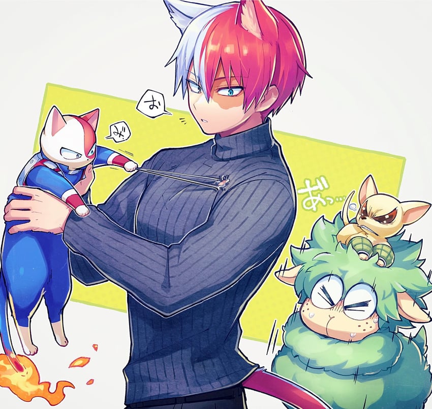midoriya izuku, bakugou katsuki, and todoroki shoto (boku no hero academia) drawn by mecyo_(mamezurushiki)