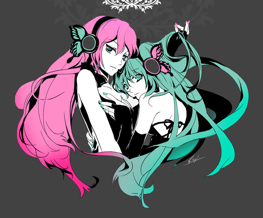 hatsune miku and megurine luka (vocaloid and 1 more) drawn by sibyl