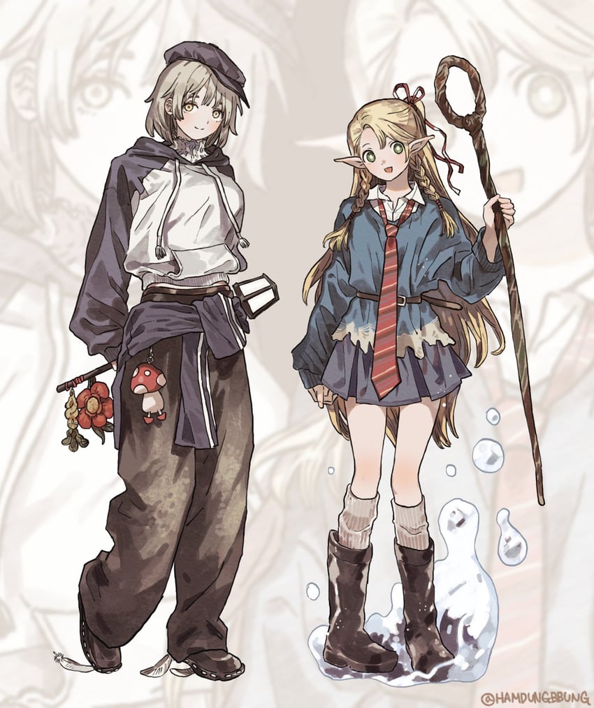 marcille donato and falin touden (dungeon meshi) drawn by hamdungbbung