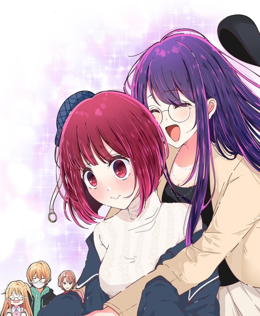 arima kana, hoshino ai, hoshino ruby, hoshino aquamarine, and saitou miyako (oshi no ko) drawn by risdelusions