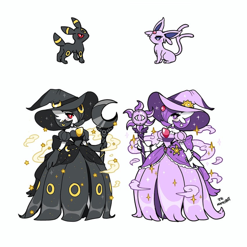 gardevoir, umbreon, and espeon (original and 1 more) drawn by mamobot