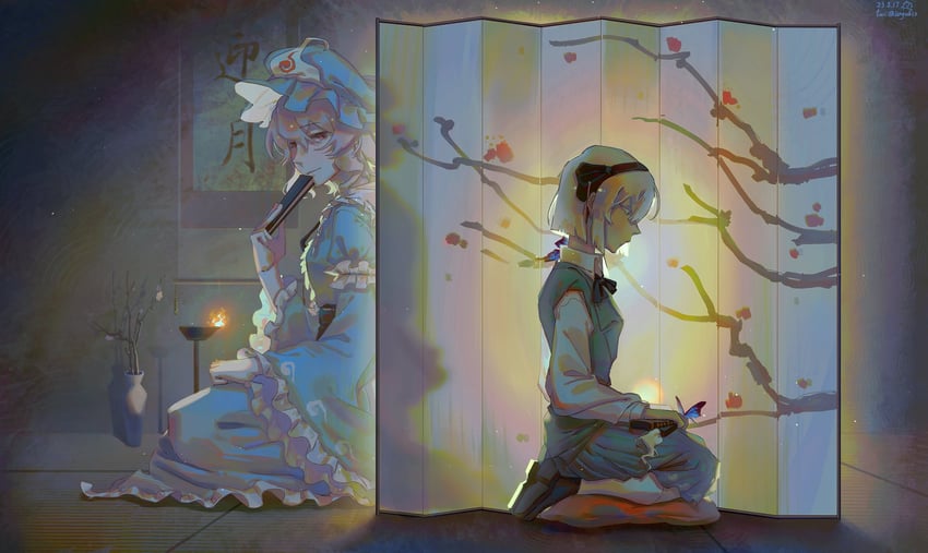 konpaku youmu and saigyouji yuyuko (touhou) drawn by guru.zong