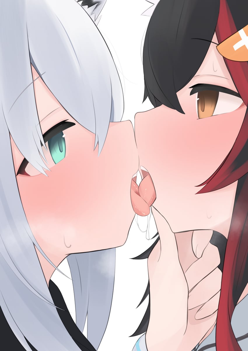 shirakami fubuki and ookami mio (hololive) drawn by oyashiro_ooo