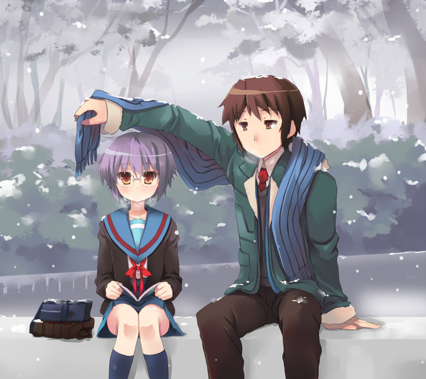 nagato yuki and kyon (suzumiya haruhi no yuuutsu) drawn by shin_(new)