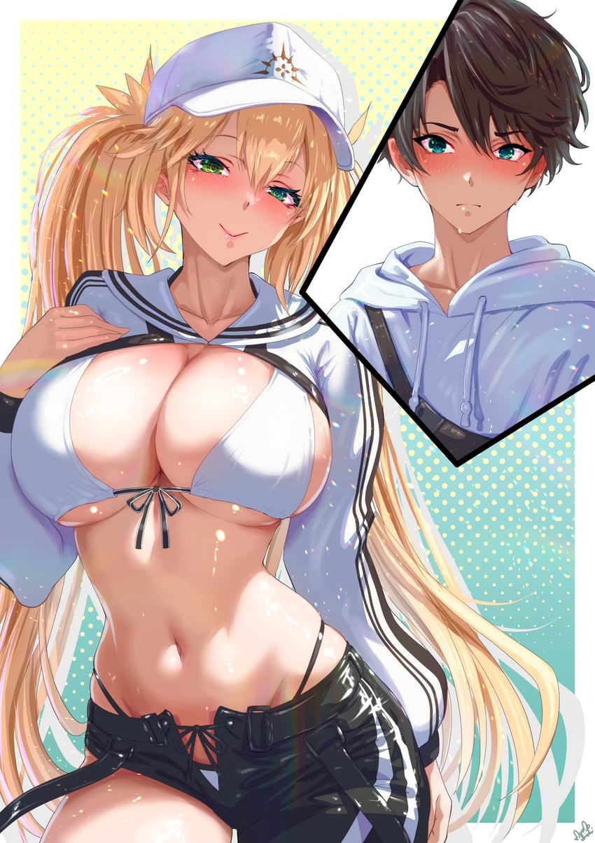 artoria pendragon, fujimaru ritsuka, and artoria caster (fate and 1 more) drawn by momoyama_tits
