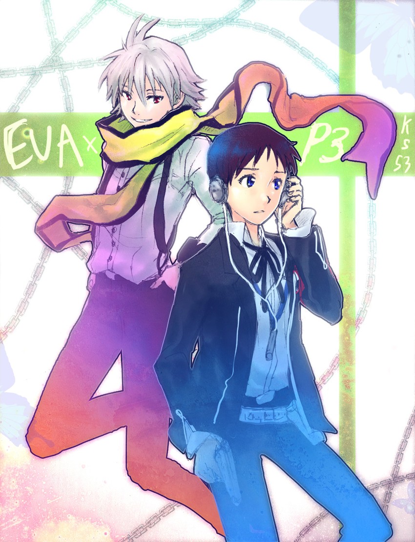 ikari shinji, yuuki makoto, nagisa kaworu, mochizuki ryouji, and ishida akira (persona and 2 more) drawn by ks53