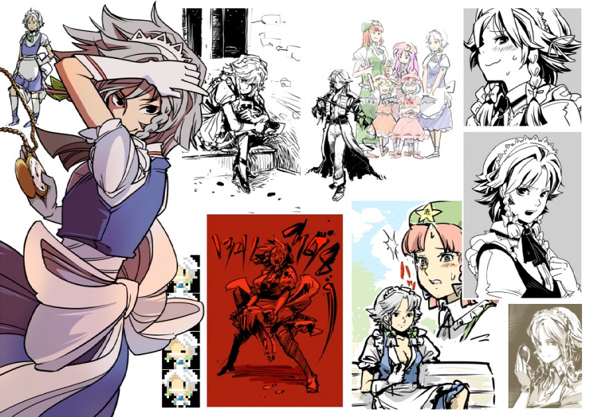 remilia scarlet, flandre scarlet, izayoi sakuya, patchouli knowledge, hong meiling, and 1 more (touhou and 2 more) drawn by hounori
