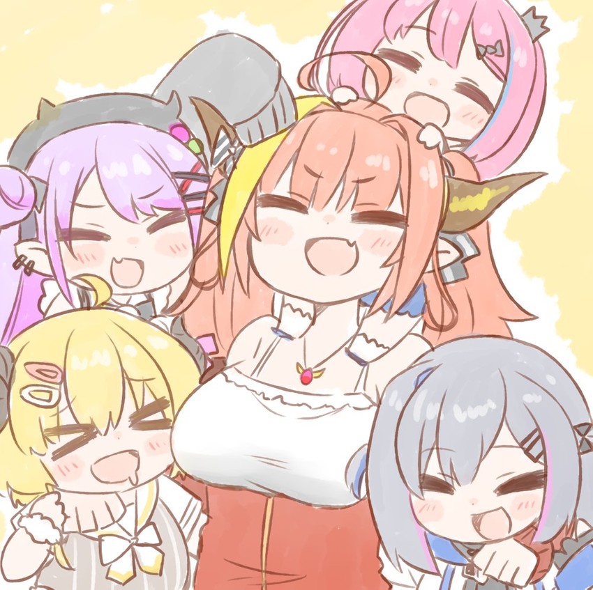tokoyami towa, amane kanata, kiryu coco, tsunomaki watame, himemori luna, and 1 more (hololive) drawn by nekoyama