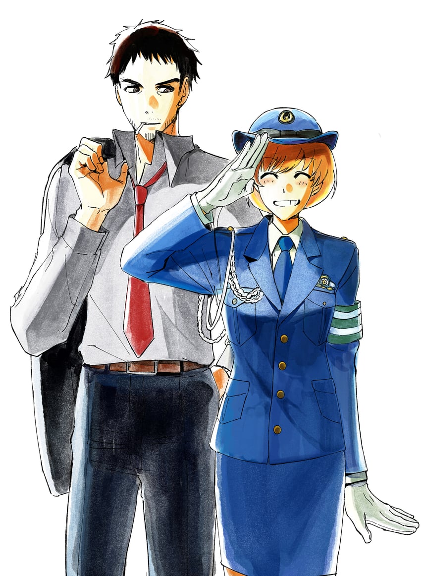 satonaka chie and doujima ryoutarou (persona and 1 more) drawn by babakun